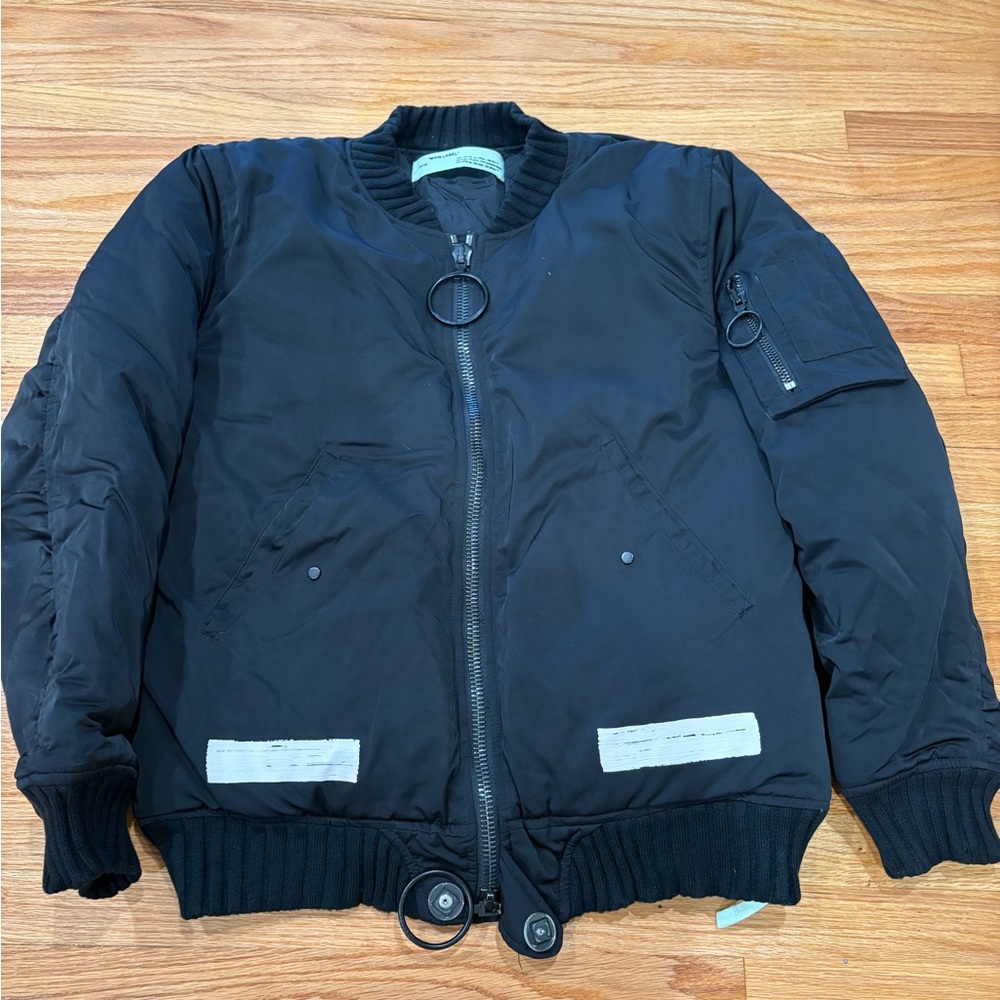 Off-White Black Bomber Jacket with White Accents
